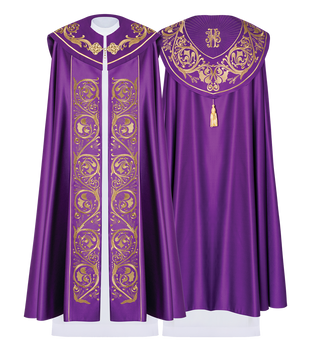 Purple liturgical cape with gold IHS monogram - LITURGICAL SHOP