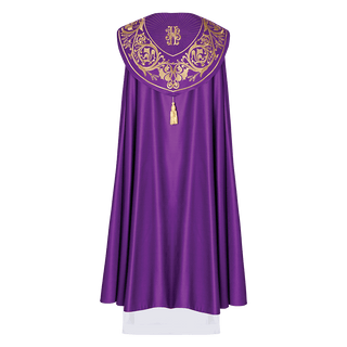 Purple liturgical cape with gold IHS monogram - LITURGICAL SHOP