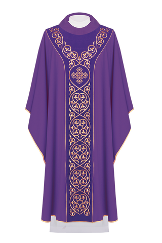 Purple liturgical chasuble decorated with embroidery on velvet - LITURGICAL SHOP