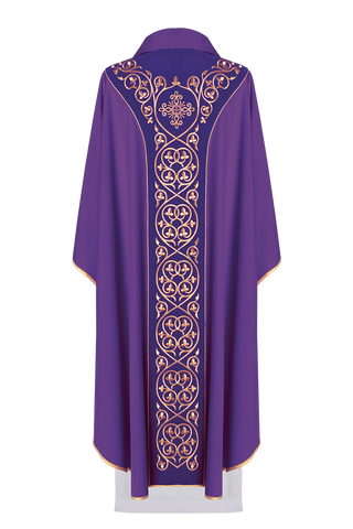 Purple liturgical chasuble decorated with embroidery on velvet - LITURGICAL SHOP