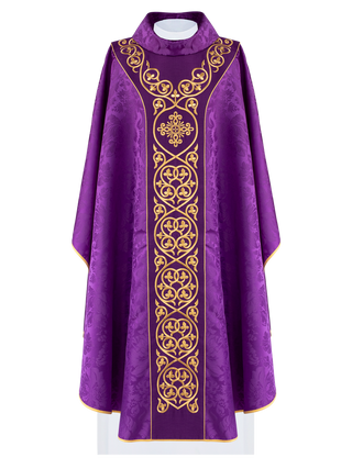 Purple liturgical chasuble decorated with velvet belt with embroidery - LITURGICAL SHOP