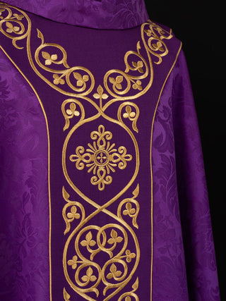 Purple liturgical chasuble decorated with velvet belt with embroidery - LITURGICAL SHOP