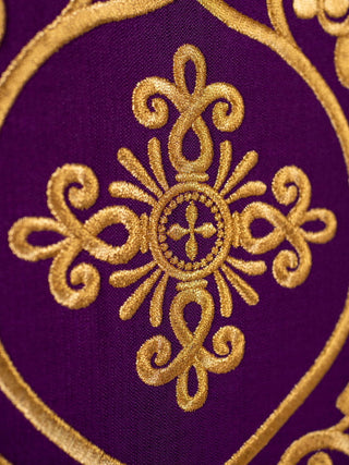 Purple liturgical chasuble decorated with velvet belt with embroidery - LITURGICAL SHOP