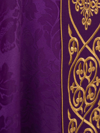 Purple liturgical chasuble decorated with velvet belt with embroidery - LITURGICAL SHOP