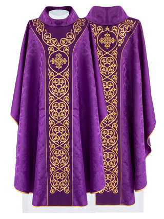 Purple liturgical chasuble decorated with velvet belt with embroidery - LITURGICAL SHOP