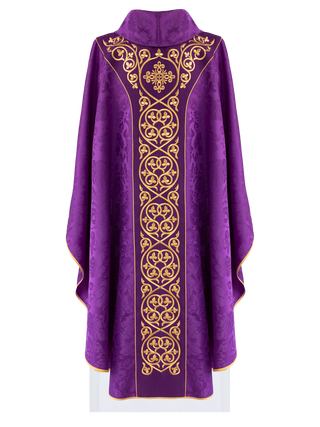 Purple liturgical chasuble decorated with velvet belt with embroidery - LITURGICAL SHOP