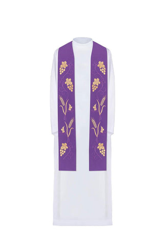 Purple priest's stole with rich embroidery of grapes and ears - LITURGICAL SHOP