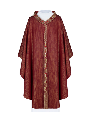 Red Chasuble with Embroidered Belt and Collar - LITURGICAL SHOP