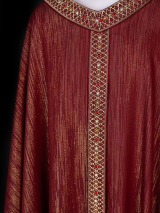 Red Chasuble with Embroidered Belt and Collar - LITURGICAL SHOP