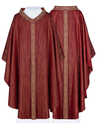 Red Chasuble with Embroidered Belt and Collar - LITURGICAL SHOP