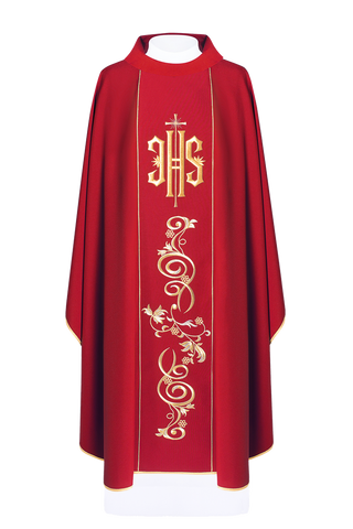 Red IHS embroidered chasuble - LITURGICAL SHOP