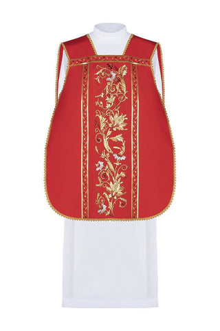 Red Roman chasuble embroidered with Eucharistic chalice motif - LITURGICAL SHOP