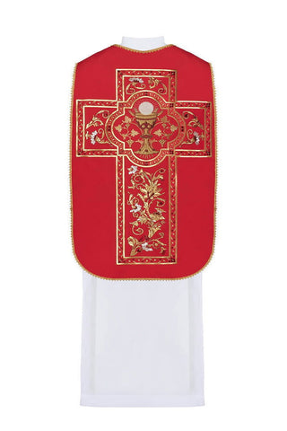 Red Roman chasuble embroidered with Eucharistic chalice motif - LITURGICAL SHOP