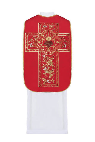 Red Roman chasuble embroidered with the motif of the Heart of Jesus Christ - LITURGICAL SHOP