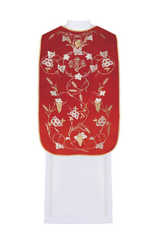 Red Roman chasuble with motif of IHS, ears and grapes - LITURGICAL SHOP