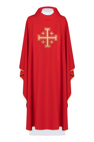 Red chasuble embroidered Jerusalem Cross - LITURGICAL SHOP