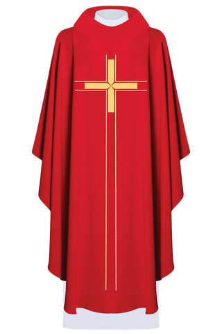 Red chasuble embroidered in minimalist design - LITURGICAL SHOP