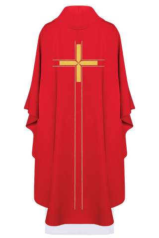 Red chasuble embroidered in minimalist design - LITURGICAL SHOP