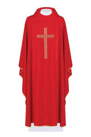 Red chasuble embroidered with Cross - LITURGICAL SHOP