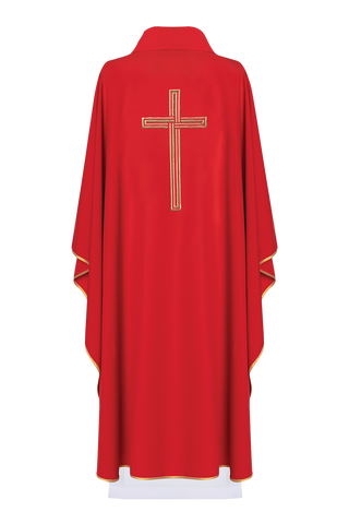 Red chasuble embroidered with Cross - LITURGICAL SHOP