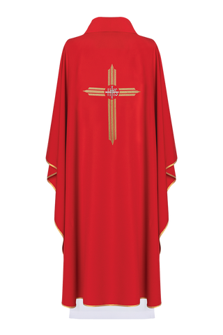 Red chasuble embroidered with IHS Cross - LITURGICAL SHOP