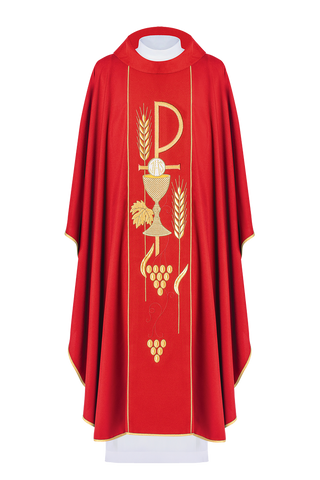 Red chasuble embroidered with IHS chalice design - LITURGICAL SHOP