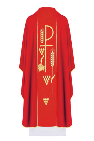 Red chasuble embroidered with IHS chalice design - LITURGICAL SHOP