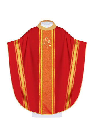 Red chasuble embroidered with IHS design with gilding - LITURGICAL SHOP