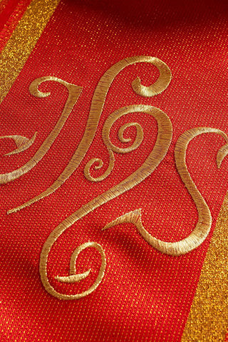 Red chasuble embroidered with IHS design with gilding - LITURGICAL SHOP