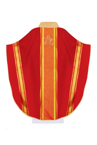 Red chasuble embroidered with IHS design with gilding - LITURGICAL SHOP