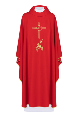 Red chasuble embroidered with IHS motif - LITURGICAL SHOP