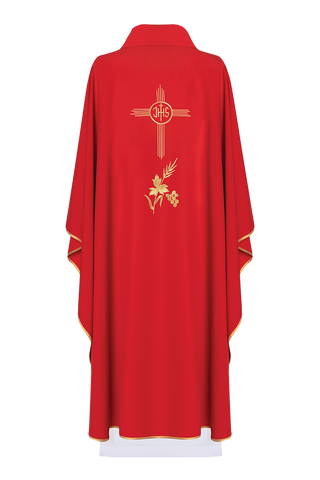 Red chasuble embroidered with IHS motif - LITURGICAL SHOP