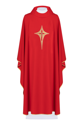 Red chasuble embroidered with cross motif - LITURGICAL SHOP