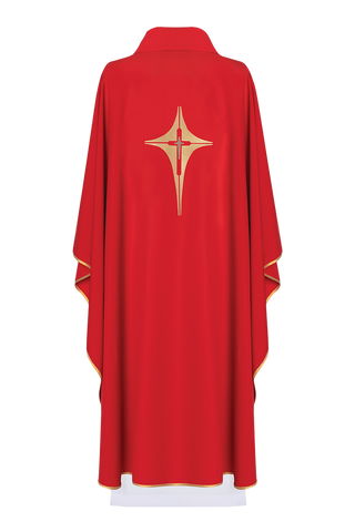 Red chasuble embroidered with cross motif - LITURGICAL SHOP