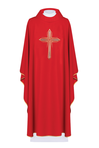 Red chasuble embroidered with cross pattern - LITURGICAL SHOP