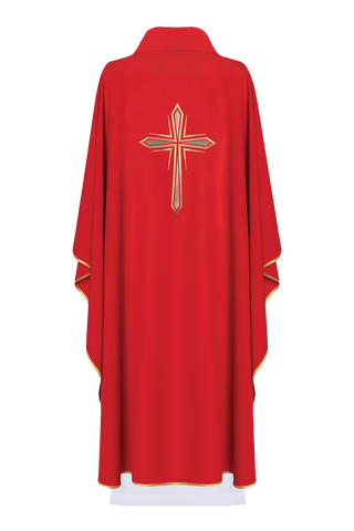 Red chasuble embroidered with cross pattern - LITURGICAL SHOP