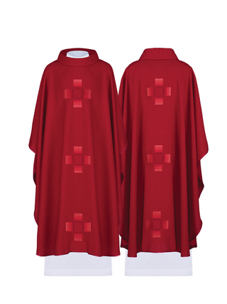 Red chasuble embroidered with crosses - LITURGICAL SHOP