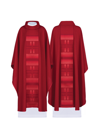 Red chasuble embroidered with pattern of red crosses - LITURGICAL SHOP