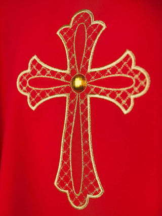 Red chasuble embroidered with the symbol of the cross - LITURGICAL SHOP