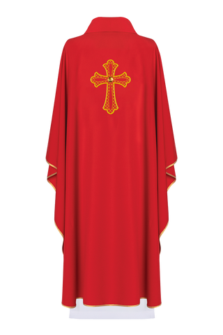 Red chasuble embroidered with the symbol of the cross - LITURGICAL SHOP