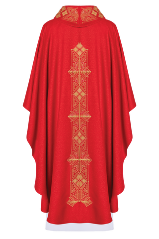 Red chasuble richly embroidered glossy - LITURGICAL SHOP