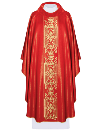 Red chasuble richly embroidered shiny - LITURGICAL SHOP