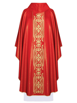 Red chasuble richly embroidered shiny - LITURGICAL SHOP