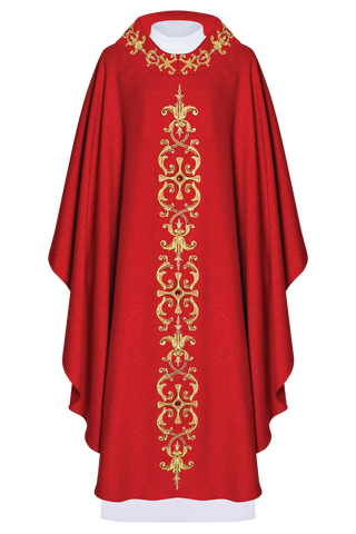 Red chasuble richly embroidered with stones - LITURGICAL SHOP