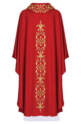 Red chasuble richly embroidered with stones - LITURGICAL SHOP