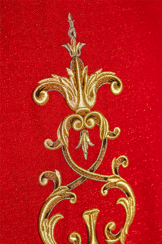 Red chasuble richly embroidered with stones - LITURGICAL SHOP