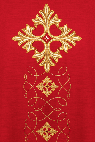 Red chasuble richly embroidered with string and stones - LITURGICAL SHOP