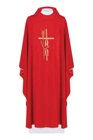 Red chasuble with Alpha Omega embroidery - LITURGICAL SHOP