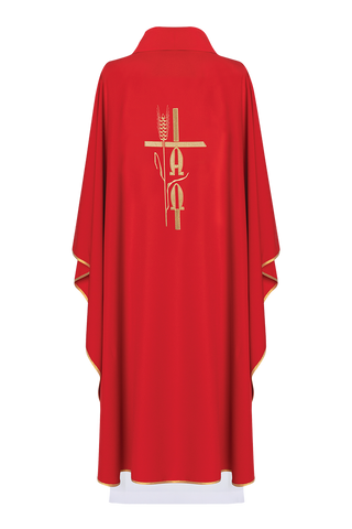 Red chasuble with Alpha Omega embroidery - LITURGICAL SHOP