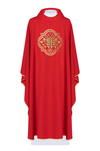 Red chasuble with IHS and PAX embroidery - LITURGICAL SHOP